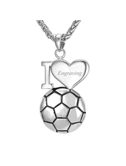 U7 Soccer/Basketball/Rugby/Tennis Racket Necklace Stainless Steel/18K Gold Plated Spiga Chain & Pendant,Men Boys Jewelry