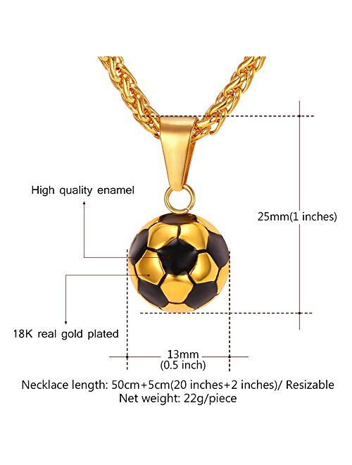 U7 Soccer/Basketball/Rugby/Tennis Racket Necklace Stainless Steel/18K Gold Plated Spiga Chain & Pendant,Men Boys Jewelry