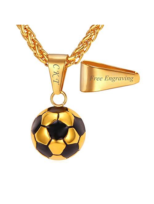 U7 Soccer/Basketball/Rugby/Tennis Racket Necklace Stainless Steel/18K Gold Plated Spiga Chain & Pendant,Men Boys Jewelry