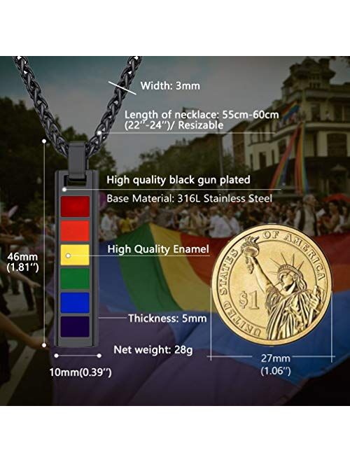 PROSTEEL Stainless Steel/925 Sterling Silver Necklace, LGBT Gay Pride Jewelry Rainbow Pendant Necklace Gift for Men/Women