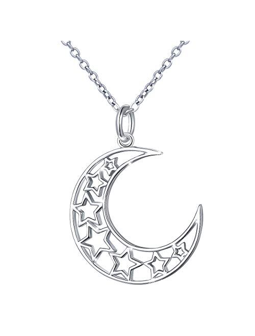 S925 Sterling Silver Crescent Moon Pendant Necklace for Women