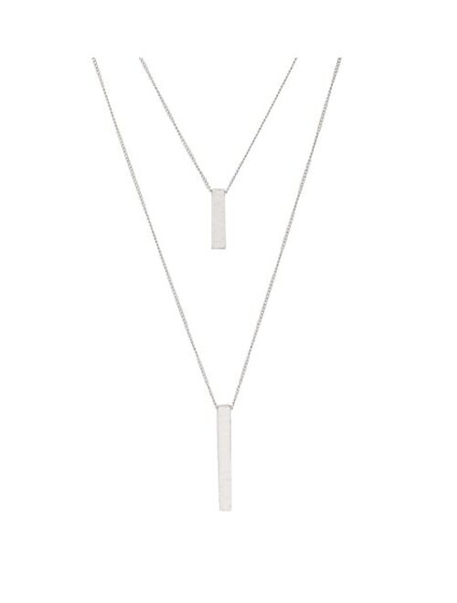 JYJ Women's Layered Long Necklaces for Women Double Layers Choker Necklace Hammered Bar Pendant Necklace for Summer