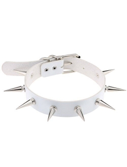 FM FM42 Unisex Multicolor 30 Styles Simulated Leather PU Black-Tone/Silver-Tone Spikes Rivets Spiked Punk Rock Gothic Choker Collar Necklace