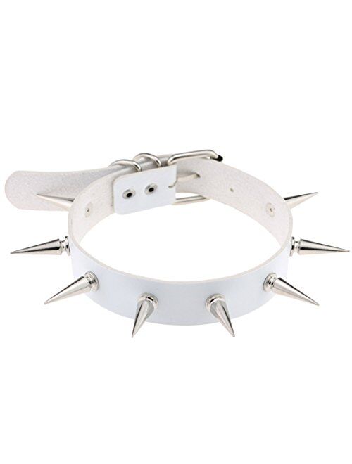 FM FM42 Unisex Multicolor 30 Styles Simulated Leather PU Black-Tone/Silver-Tone Spikes Rivets Spiked Punk Rock Gothic Choker Collar Necklace