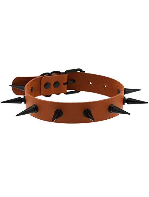 FM FM42 Unisex Multicolor 30 Styles Simulated Leather PU Black-Tone/Silver-Tone Spikes Rivets Spiked Punk Rock Gothic Choker Collar Necklace