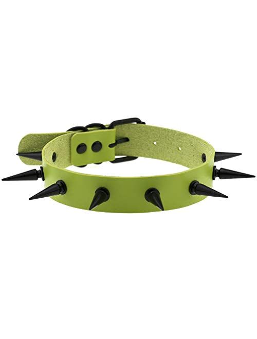 FM FM42 Unisex Multicolor 30 Styles Simulated Leather PU Black-Tone/Silver-Tone Spikes Rivets Spiked Punk Rock Gothic Choker Collar Necklace