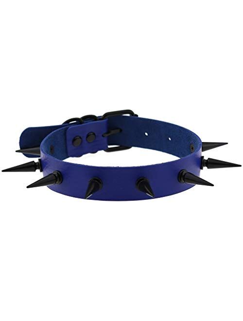 FM FM42 Unisex Multicolor 30 Styles Simulated Leather PU Black-Tone/Silver-Tone Spikes Rivets Spiked Punk Rock Gothic Choker Collar Necklace