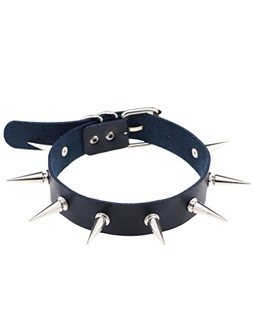 FM FM42 Unisex Multicolor 30 Styles Simulated Leather PU Black-Tone/Silver-Tone Spikes Rivets Spiked Punk Rock Gothic Choker Collar Necklace