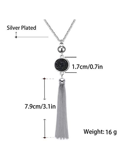 Long Chain Tassel Necklace Pendant Resin Sweater Chain Bohemian Style for Women, Change Color