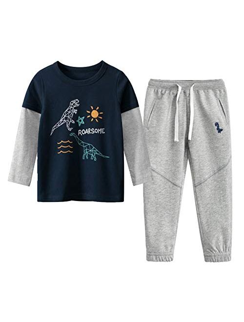 Coralup Little Boys and Girls Truck Lapel T-Shirt & Pants 2pcs Set A911(18M,Blue)