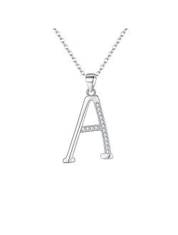 EVER FAITH 925 Sterling Silver CZ Cursive Initial 26 Letters Alphabet Adjustable Pendant Necklace Clear