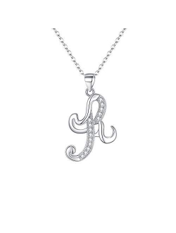 EVER FAITH 925 Sterling Silver CZ Cursive Initial 26 Letters Alphabet Adjustable Pendant Necklace Clear