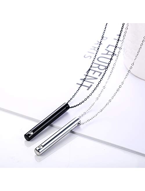 Sllaiss 2 pcs Cremation Jewelry Crystals from Swarovski Stainless Steel Black Silver Tone Bar Urn Pendant Memorial Ashes Keepsake Exquisite Necklace