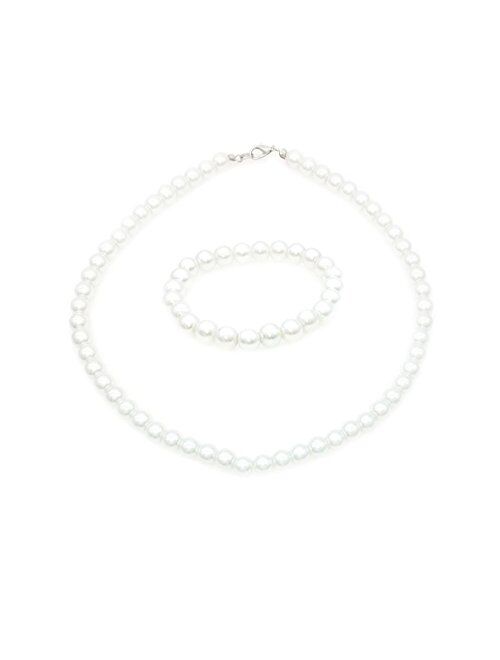 JSEA 8mm Faux Pearl Necklace Elastic Bracelet Jewelry Set Beige White Pink Fake Pearl Jewelry