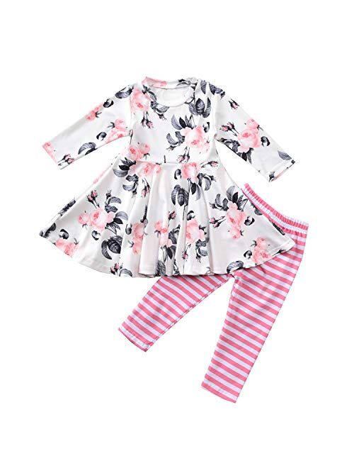 Fioukiay Toddler-Girls-Fall-Clothes-Set Little Girls Highlow Tunic Tops+Leggings Outfit Boutique Clothing