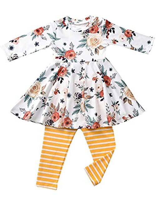 Fioukiay Toddler-Girls-Fall-Clothes-Set Little Girls Highlow Tunic Tops+Leggings Outfit Boutique Clothing