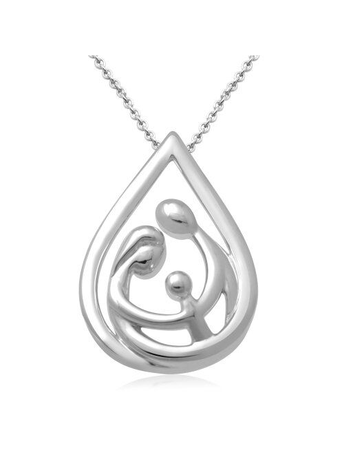 Jewelili Sterling Silver Family Drop Pendant Necklace, 18"