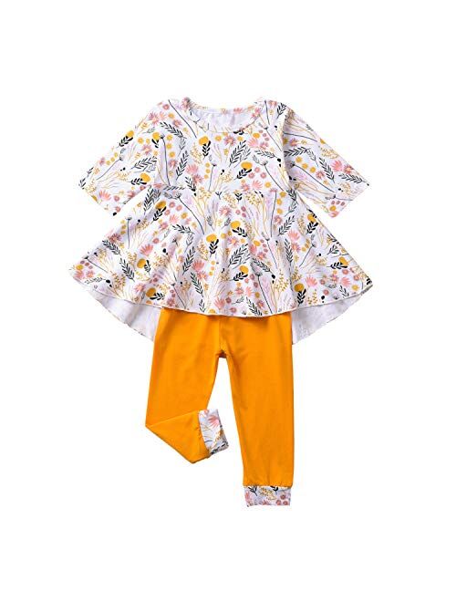 Fioukiay Toddler-Girls-Fall-Clothes-Set Little Girls Highlow Tunic Tops+Leggings Outfit Boutique Clothing