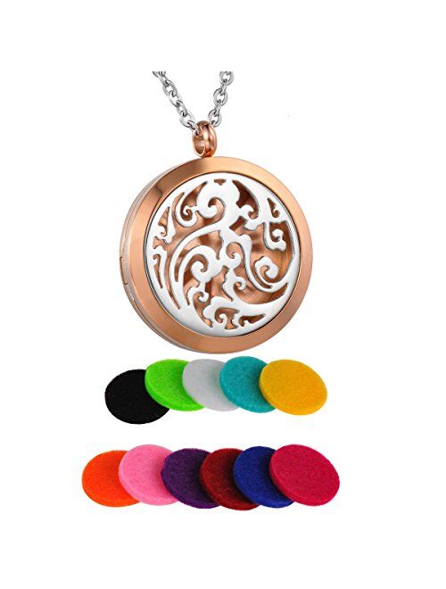 HooAMI Essential Oil Diffuser Necklace Aromatherapy Jewelry - Hypoallergenic 316L Stainless Steel Locket Pendant with 24" Chain