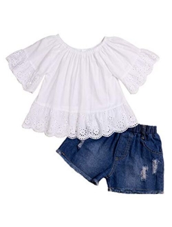 Girl Clothes Little Kids Short Sets Cotton Casual Coat Jeans 2 Pcs Pants Sets