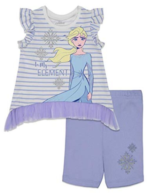 Disney Frozen Elsa Anna Girls Fashion T-Shirt and Bike Shorts Set