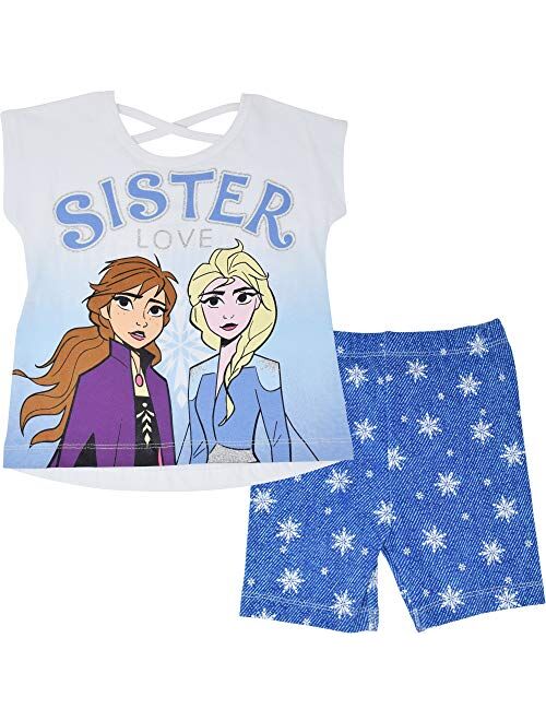 Disney Frozen Elsa Anna Girls Fashion T-Shirt and Bike Shorts Set