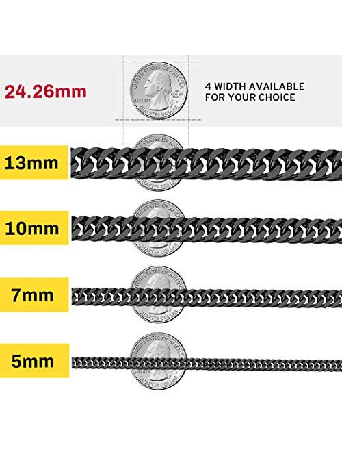 ChainsHouse Miami Cuban Link Necklace 4mm/5mm/7mm/10mm/13.5mm Wide Stainless Steel/18K Gold Plated Curb Chains for Men Women, 18"-30", Send Gift Box