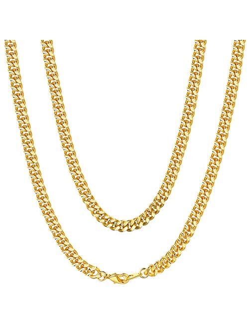 ChainsHouse Miami Cuban Link Necklace 4mm/5mm/7mm/10mm/13.5mm Wide Stainless Steel/18K Gold Plated Curb Chains for Men Women, 18"-30", Send Gift Box