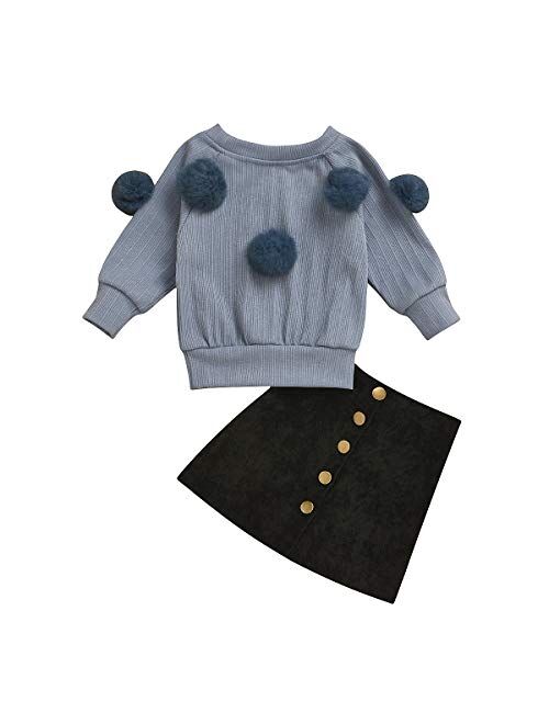 Toddler Baby Girls Leopard Long Sleeve T-Shirt Tops + Yellow Mini Pencil Skirts Outfit Fall Winter Clothes Set