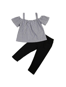 2Pcs Kids Toddler Baby Girls Off Shoulder T-Shirt Tops+Long Pants Outfit Clothes Set