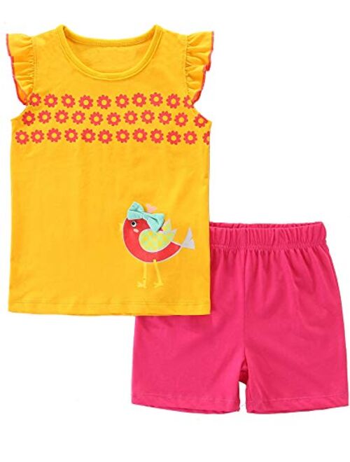 Bumeex Toddler Girls Summer Outfit Cotton Top and Shorts Clothing Set