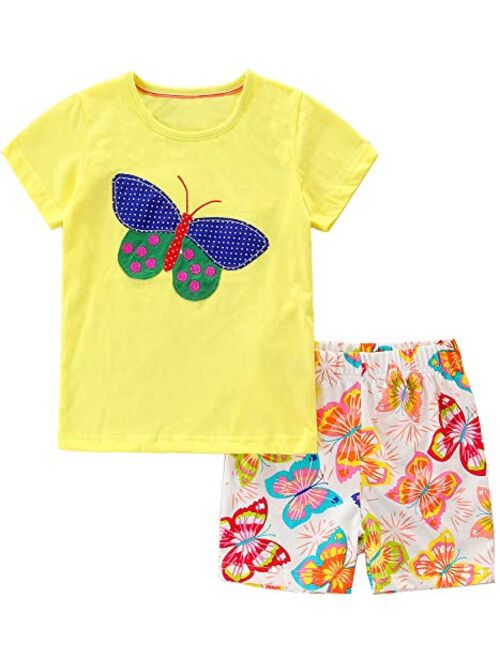 Bumeex Toddler Girls Summer Outfit Cotton Top and Shorts Clothing Set