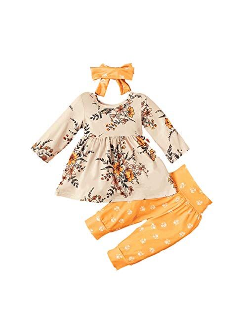 Toddler Baby Girls Clothes Floral Tops Shirt Flower Hoodie Pants Outfit Set Fall Clothes