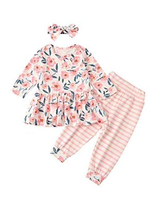 Toddler Baby Girls Clothes Floral Tops Shirt Flower Hoodie Pants Outfit Set Fall Clothes