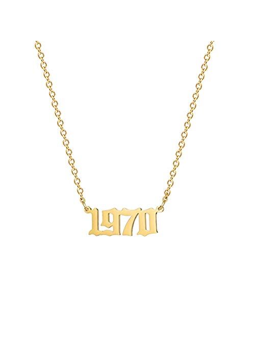 Birthday Year Necklace, 18K Gold Plated Stainless Steel Birth Year Number Pendant Necklace Memorable Anniversary Jewelry for Women Girls