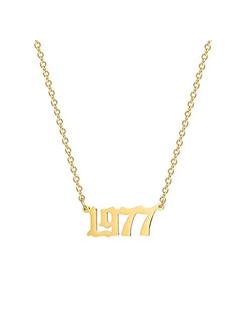 Birthday Year Necklace, 18K Gold Plated Stainless Steel Birth Year Number Pendant Necklace Memorable Anniversary Jewelry for Women Girls