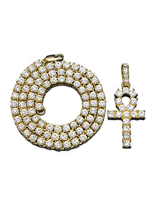 MCSAYS Hip Hop Jewelry Iced Out Bling Full Crystal Cross Pendant Golden Cuban Chain Religious Christian Necklace Fashion Accessories for Men/Women Gifts