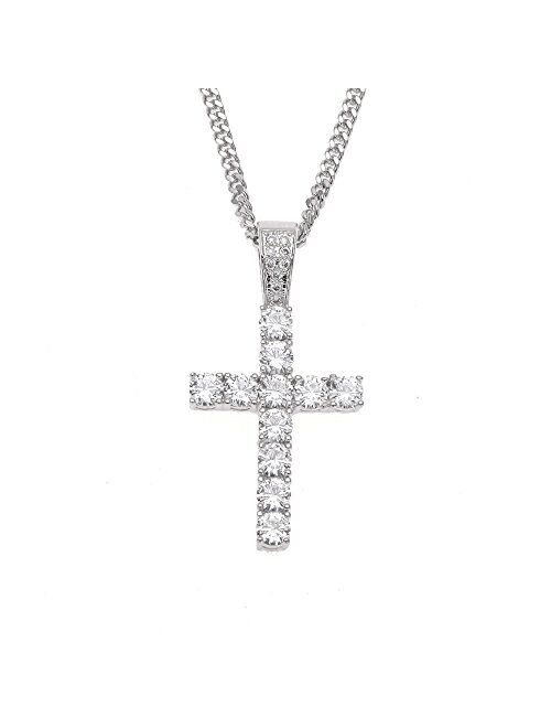 MCSAYS Hip Hop Jewelry Iced Out Bling Full Crystal Cross Pendant Golden Cuban Chain Religious Christian Necklace Fashion Accessories for Men/Women Gifts