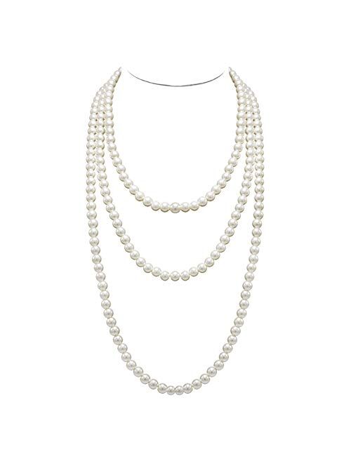 T-Doreen Long Pearl Necklace for Women Girls 69 Inch Layered Strands Necklace