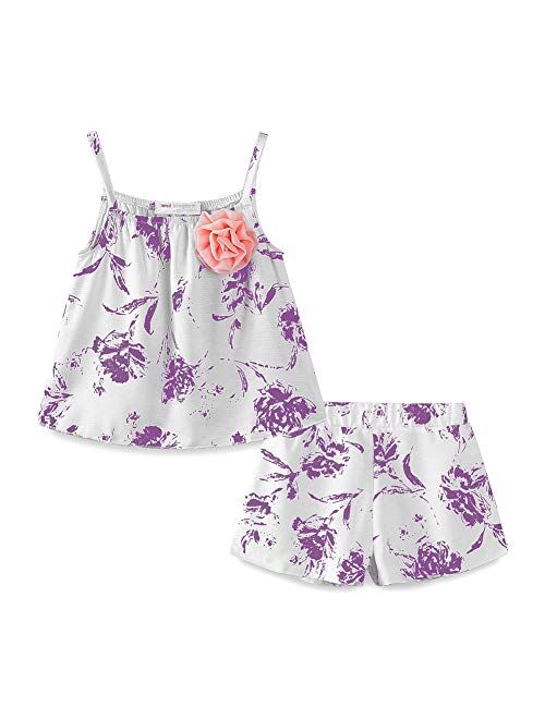 Mud Kingdom Little Girls Outfits Summer Holiday Floral Halter Tops and Short Clothes Sets