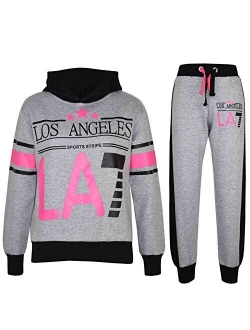 a2z4kids Kids Girls Tracksuit Los Angeles LA7 Print Hoodie & Bottom Jog Suit 5-13 Years