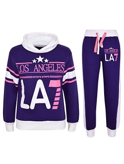 a2z4kids Kids Girls Tracksuit Los Angeles LA7 Print Hoodie & Bottom Jog Suit 5-13 Years