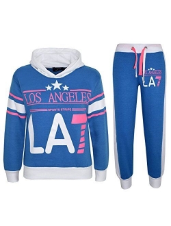 a2z4kids Kids Girls Tracksuit Los Angeles LA7 Print Hoodie & Bottom Jog Suit 5-13 Years