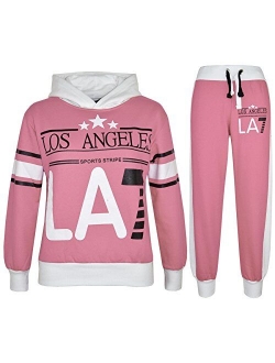 a2z4kids Kids Girls Tracksuit Los Angeles LA7 Print Hoodie & Bottom Jog Suit 5-13 Years
