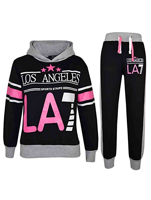 a2z4kids Kids Girls Tracksuit Los Angeles LA7 Print Hoodie & Bottom Jog Suit 5-13 Years