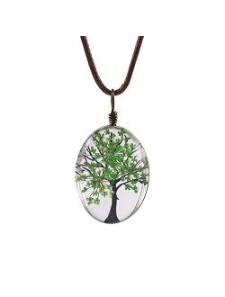 FM FM42 Life of Tree Multi Colors Queen Anne's Lace Dried Flowers Oval Pendant Necklace (4 Colors)