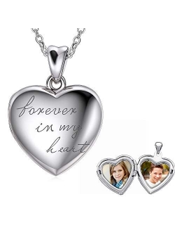 925 Sterling Silver Heart Locket Necklace That Holds Pictures Photo Forever In My Heart Locket Necklace Picture Locket Necklace for Women Girls