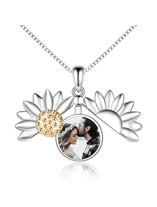 Sterling Silver Sunflower Locket Necklace You Are My Sunshine Engraved Pendant Necklaces Anniversary Jewelry for Her