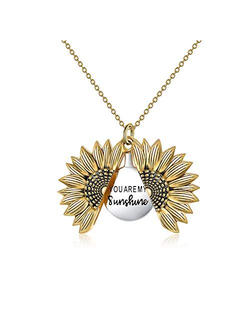 Sterling Silver Sunflower Locket Necklace You Are My Sunshine Engraved Pendant Necklaces Anniversary Jewelry for Her