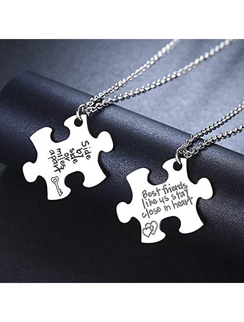 Lcbulu 2PCS Best Friends Necklaces for 2 - Side by Side Or Miles Apart BFF Friendship Matching Puzzle Necklace Set Long Distance Friendship Gifts for Women Teen Girls